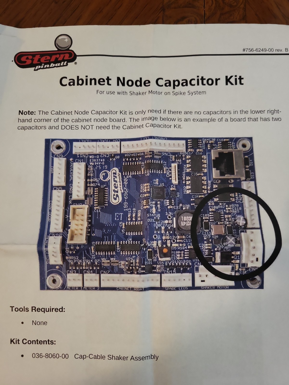 Stern Cabnit Node Capacitor for Use with Shaker Motor On Spike System. New