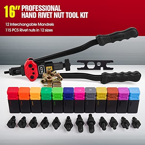16" RIVET NUT TOOL Hand Blind Riveter,RIVNUT Riveting Tools with 17" RIVET GUN