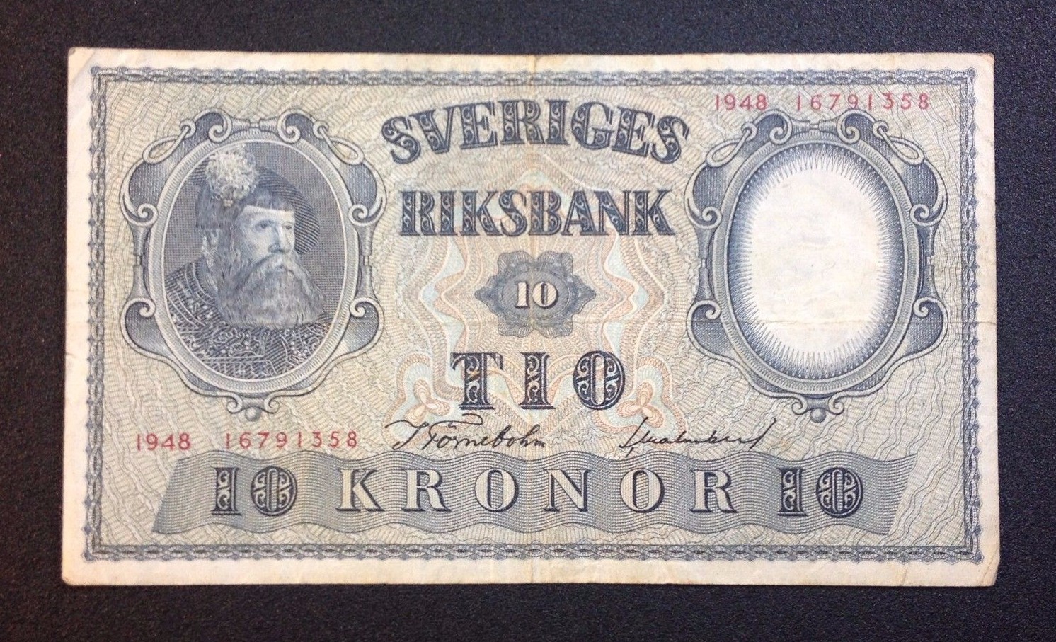 1948 10 Kronor Sweden Sveriges Riksbank Banknote. Great Condition