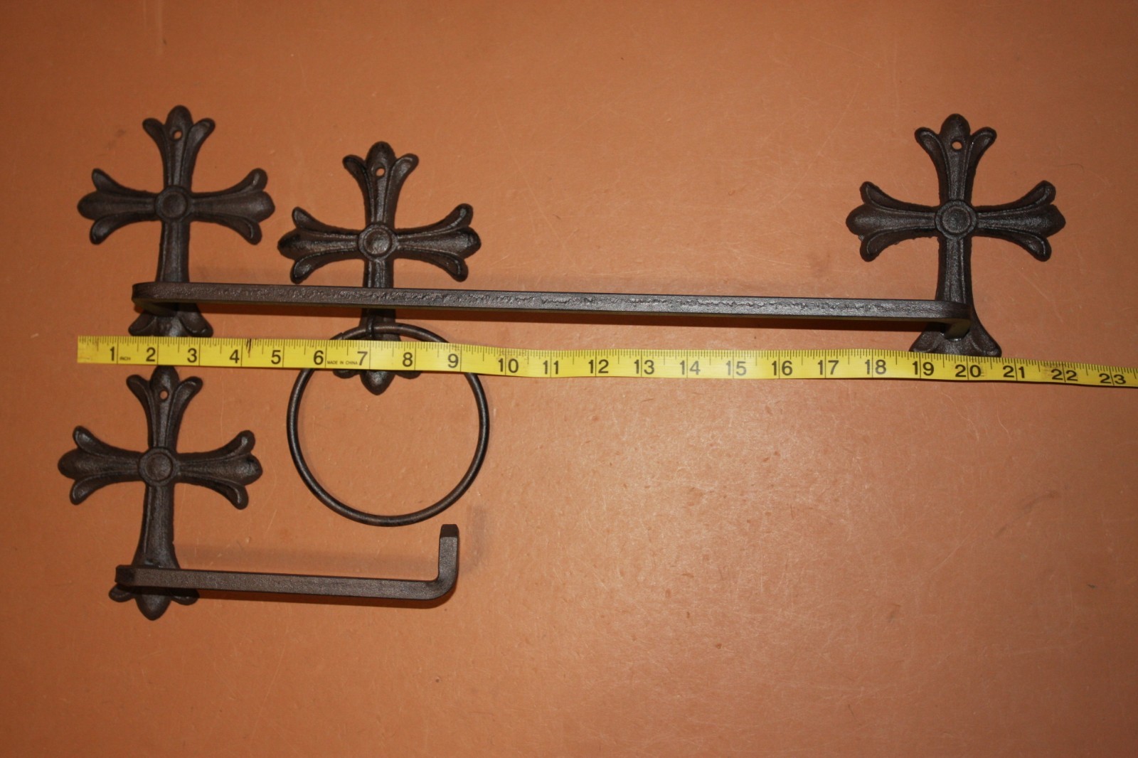 (3) Old World Spanish Mission Bathroom Decor, Cast Iron Towel Bar Rack TP Holder