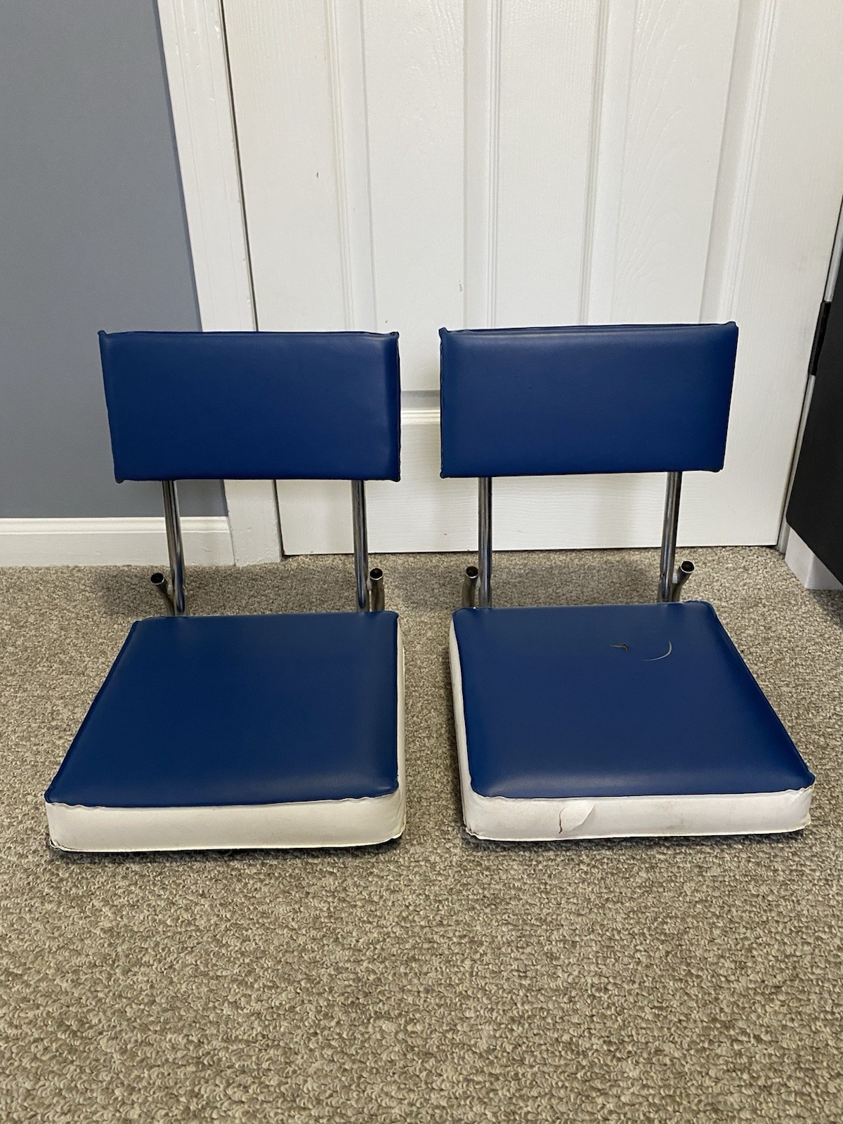 Set Of 2 Blue & White Vintage Bleacher Chairs From 1929