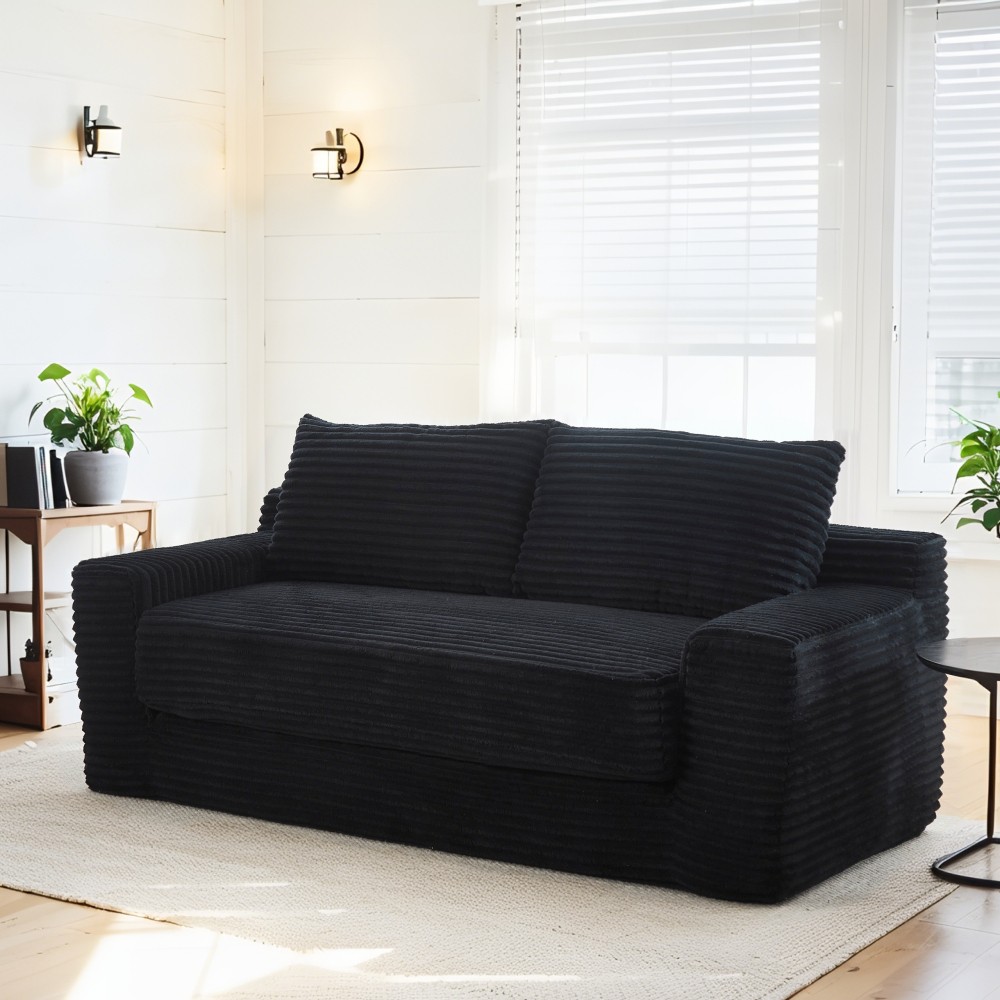 Convertible Sofa Bed Loveseat 2-in-1, Black, Memory Foam, No Assembly