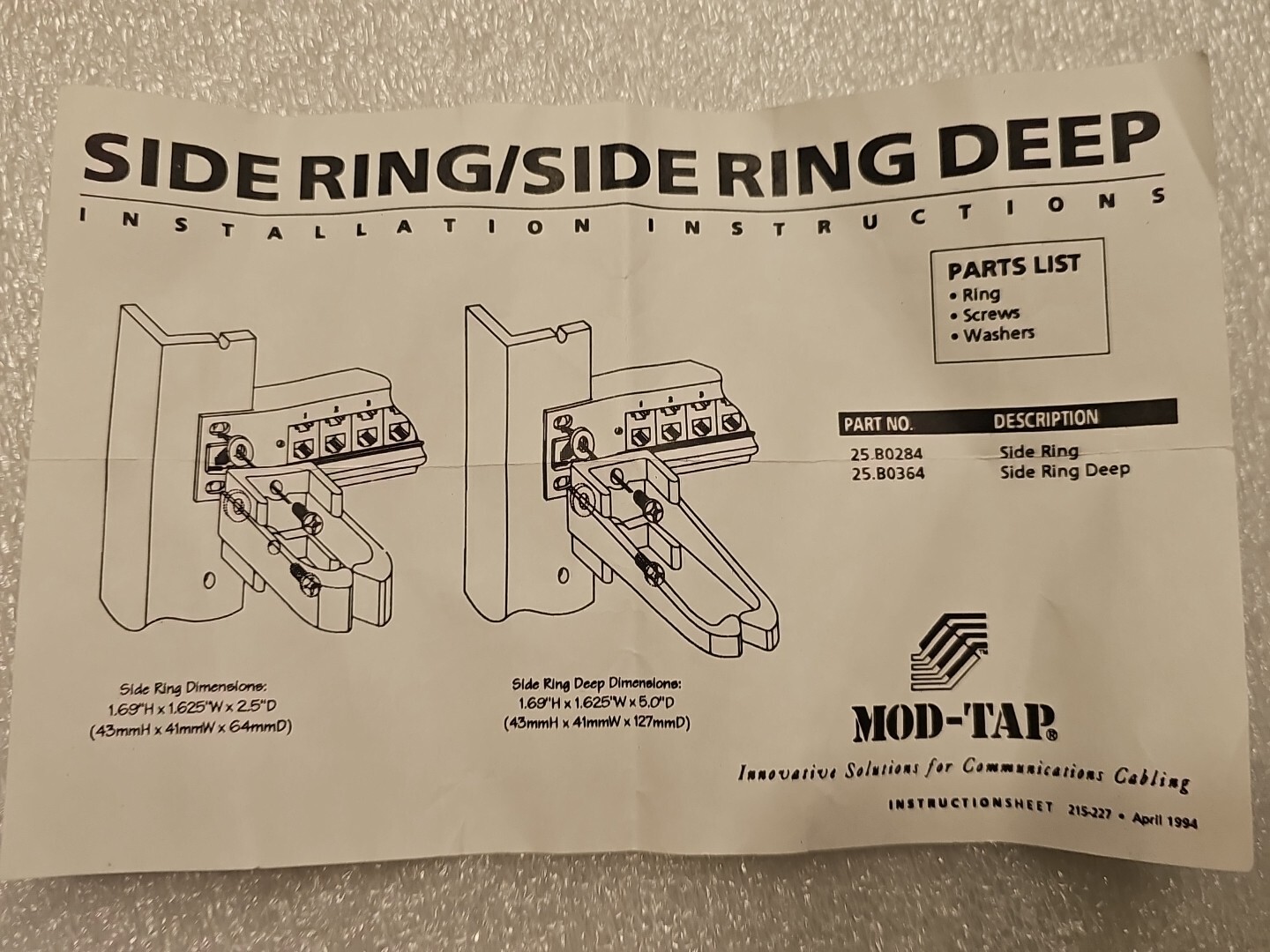 MOD-TAP Side Ring 1U Rack Cable Management Guide