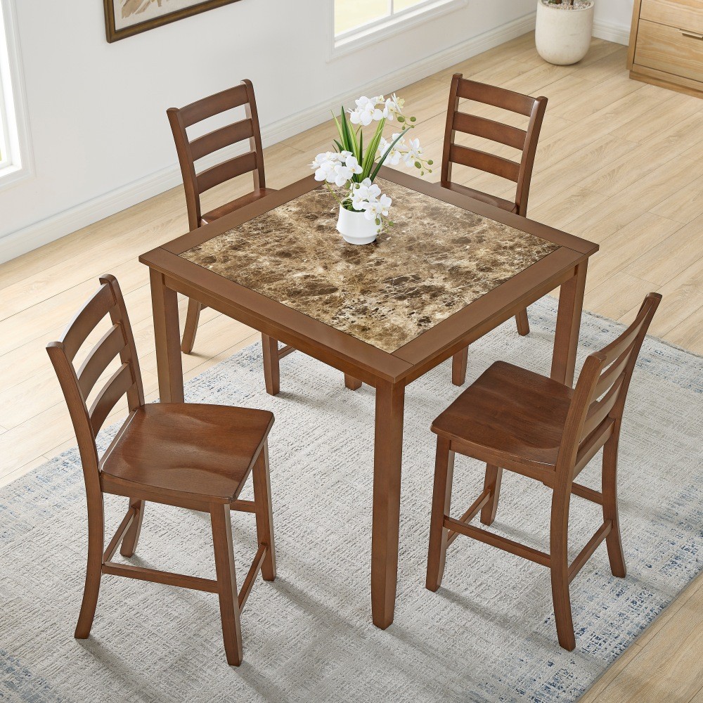 5 Piece Brown Dining/Bar Table Set - Retro-Style Breakfast Table for Dining Room