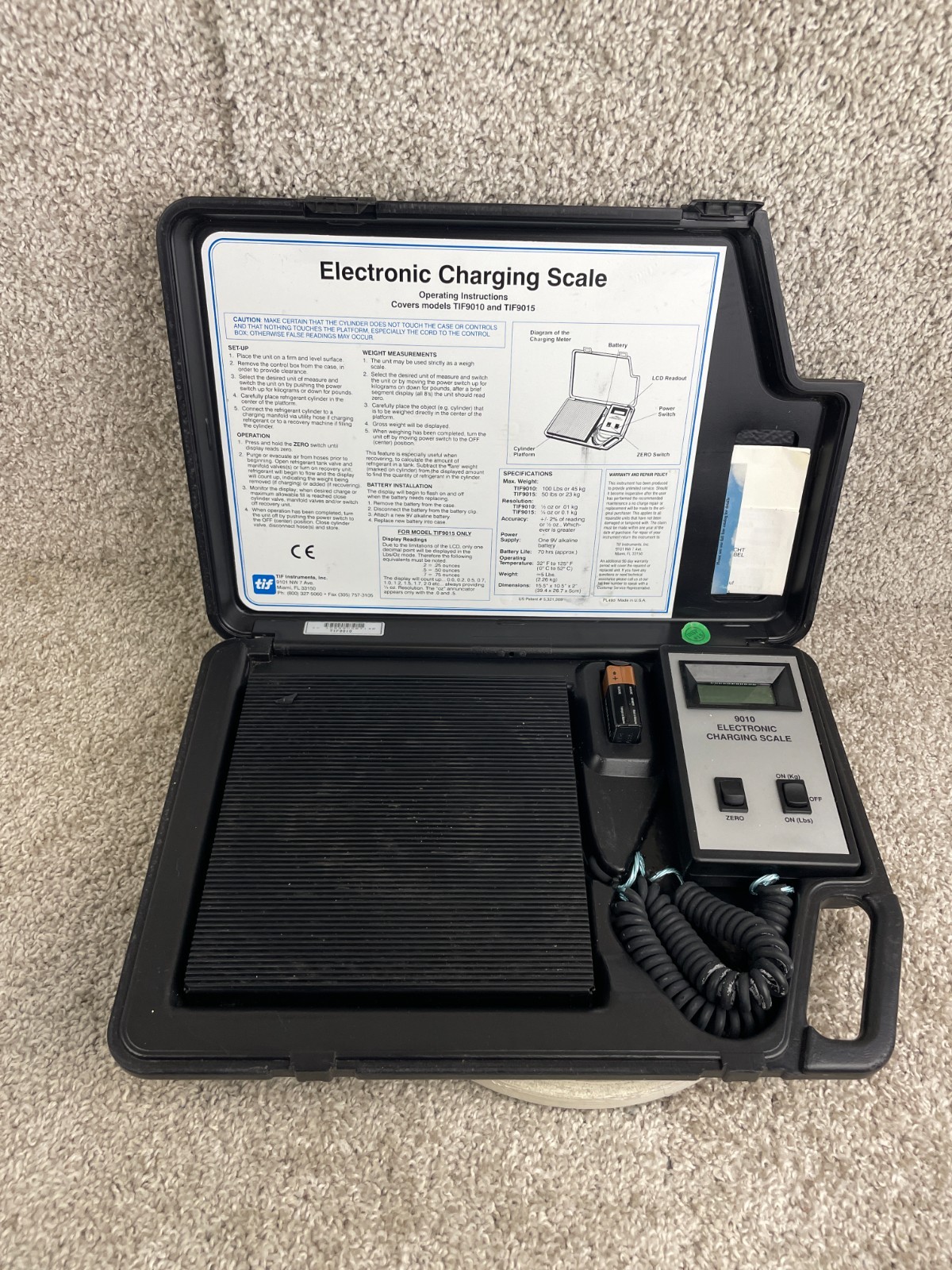 TIF 9010 Electronic Refrigerant Charging Scale with Durable Carrying Case