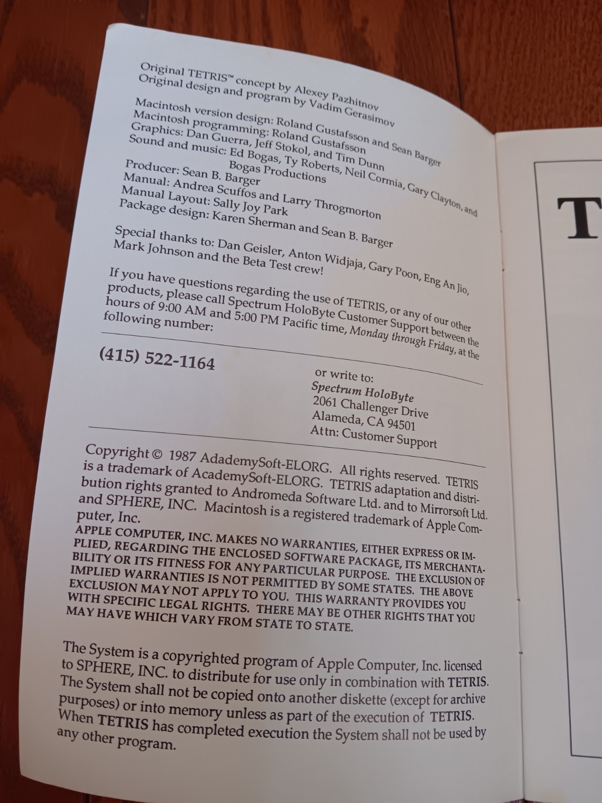 Tetris The Soviet Challenge Macintosh Version Manual