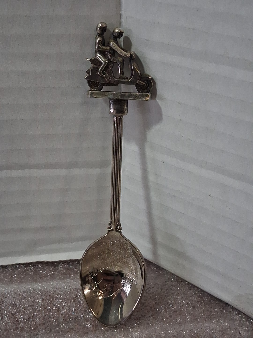 4.5" Silver Plated Souvenir Spoon Bermuda Island Motorcycle Scooter W.A.P.W