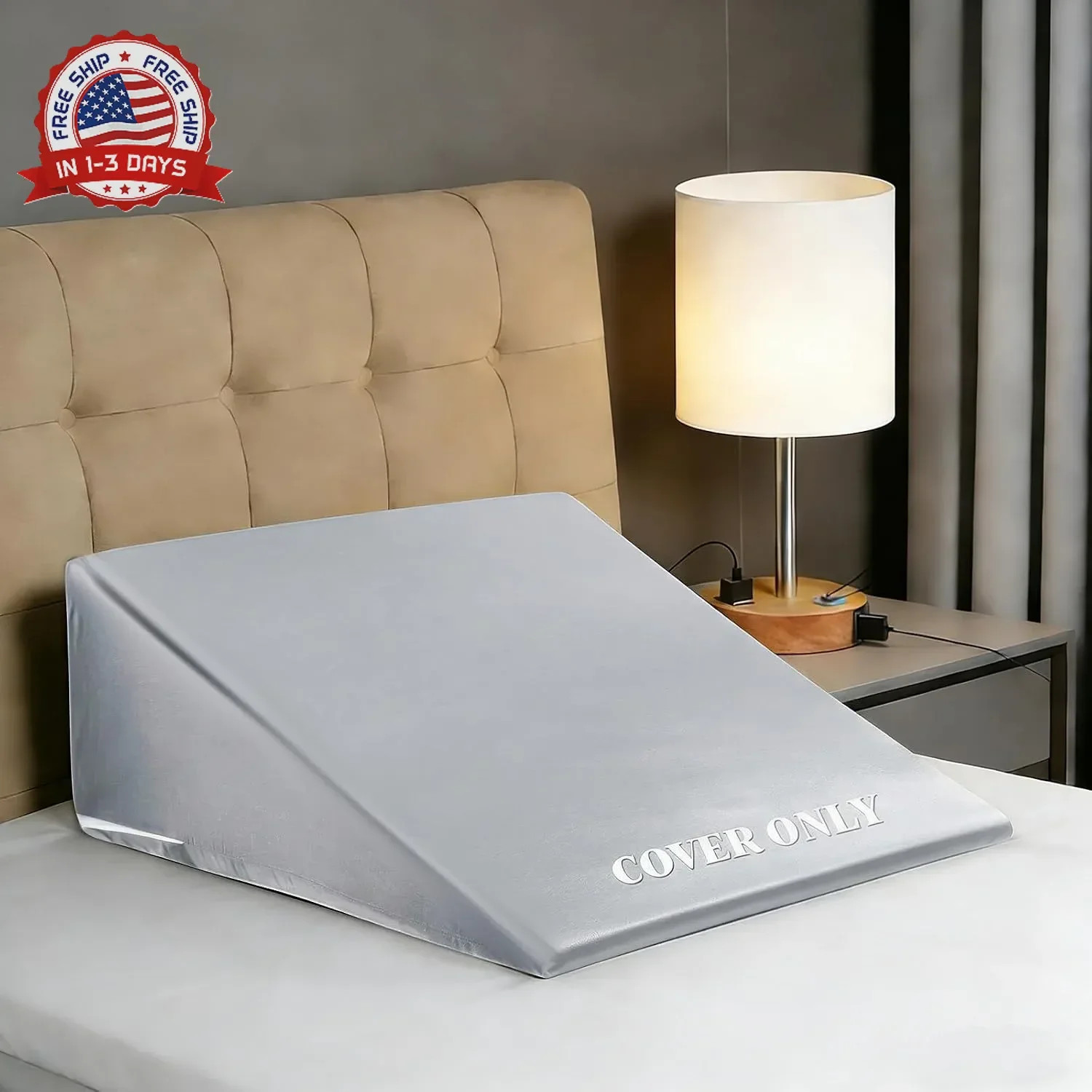 Wedge Pillow Case Cover with Zipper, Thickened Satin Fabric Soft & Skin-Friendly