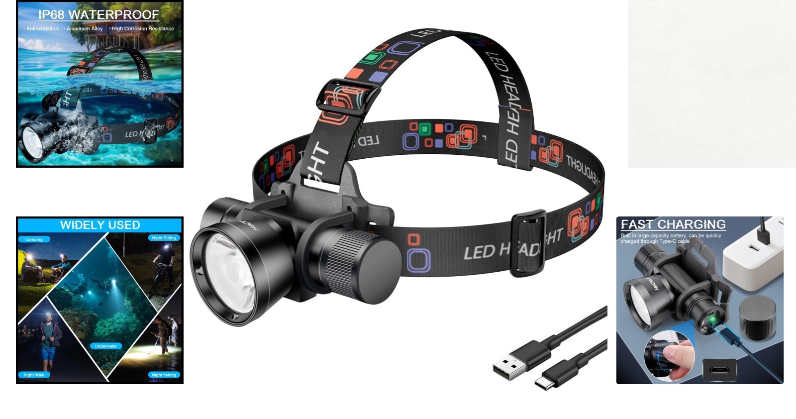 3000 Lumens Super Bright Diving Headlamp Waterproof Dive Flashlight Rech...