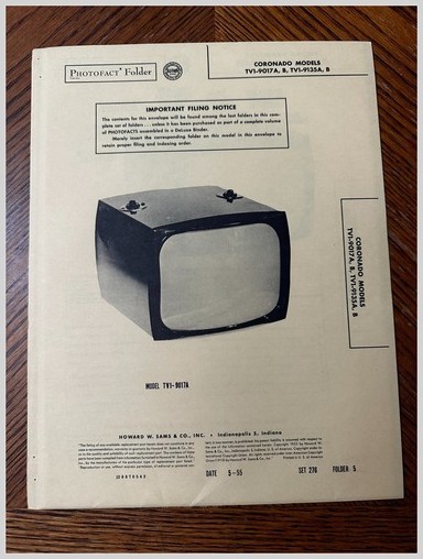 1955 Coronado TV Repair Photofact PhotographSchematics & Vacuum Tube Diagrams