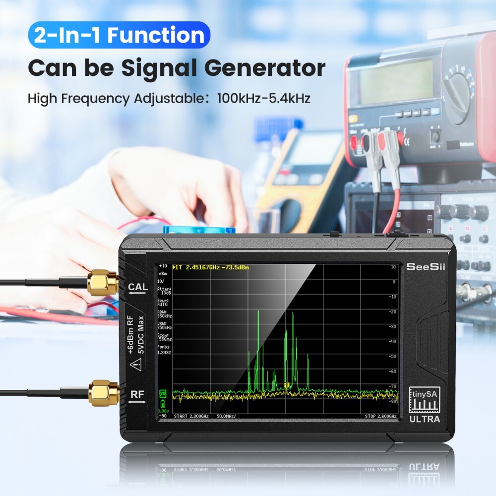 SeeSii Tiny Spectrum Analyzer TinySA ULTRA 4" LCD 100kHz-5.3GHz & 32GB Card
