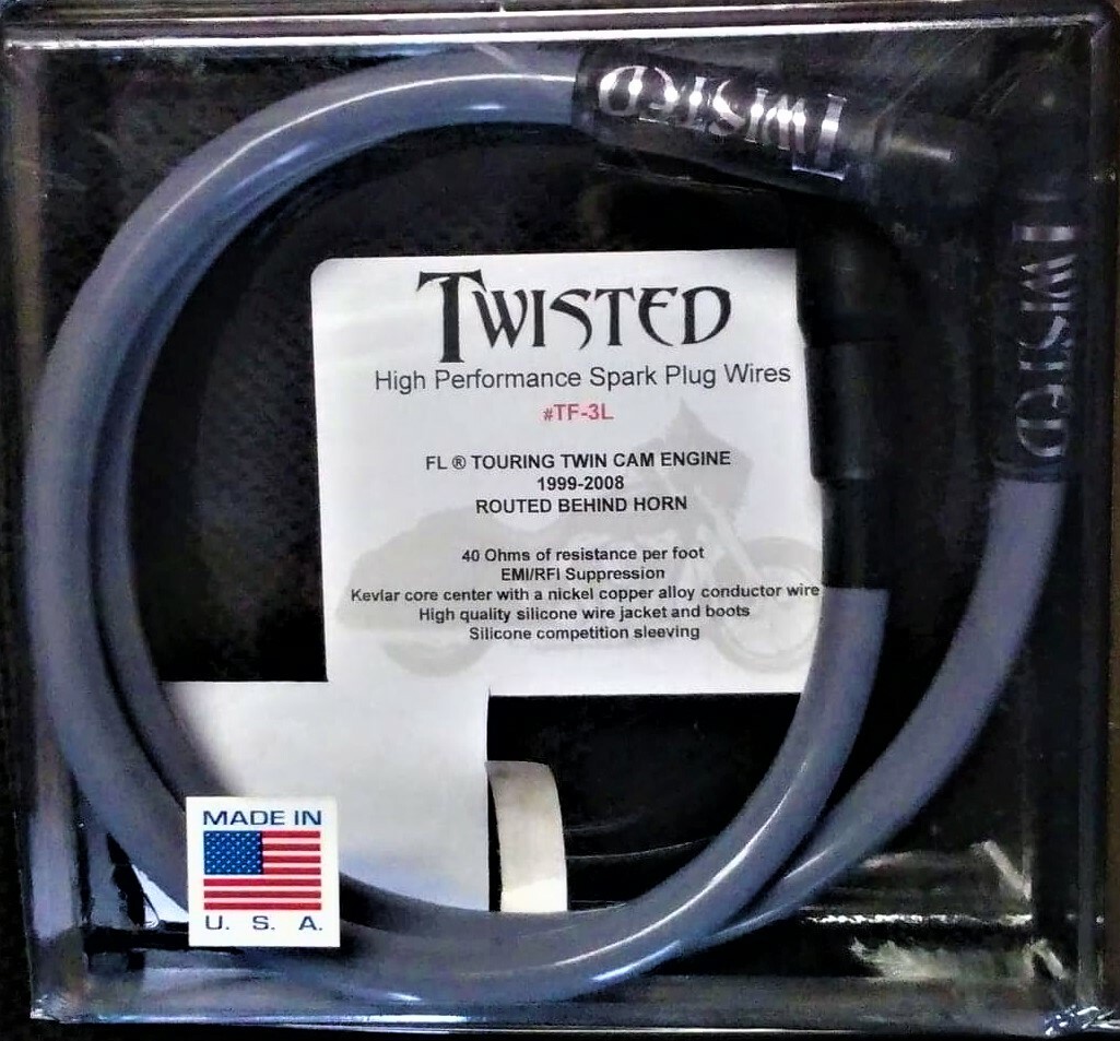 TWISTED 12mm GREY SPARK PLUG WIRES HARLEY ELECTRA GLIDE ROAD KING STREET 99-08