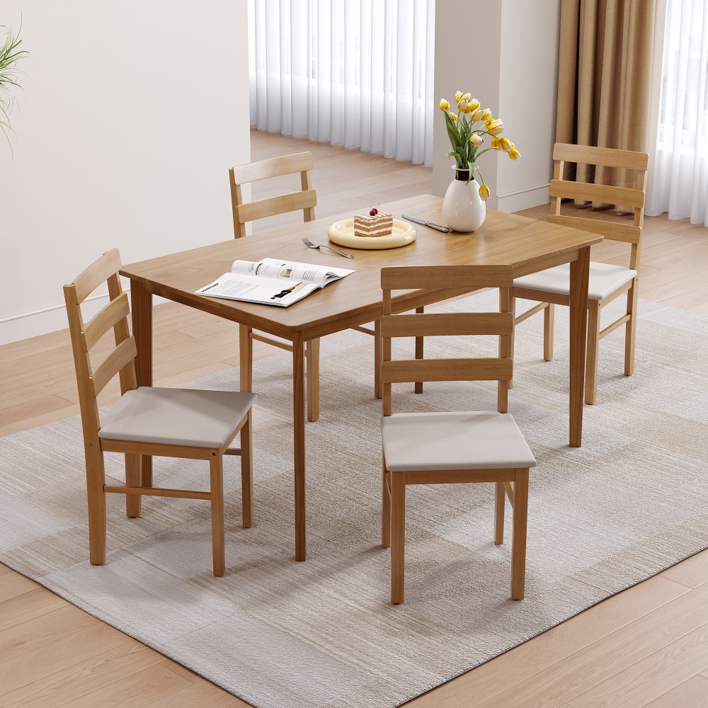 Solid Wood Dining Table And Chair Set Table and Chair Set 1 Table 4 Back