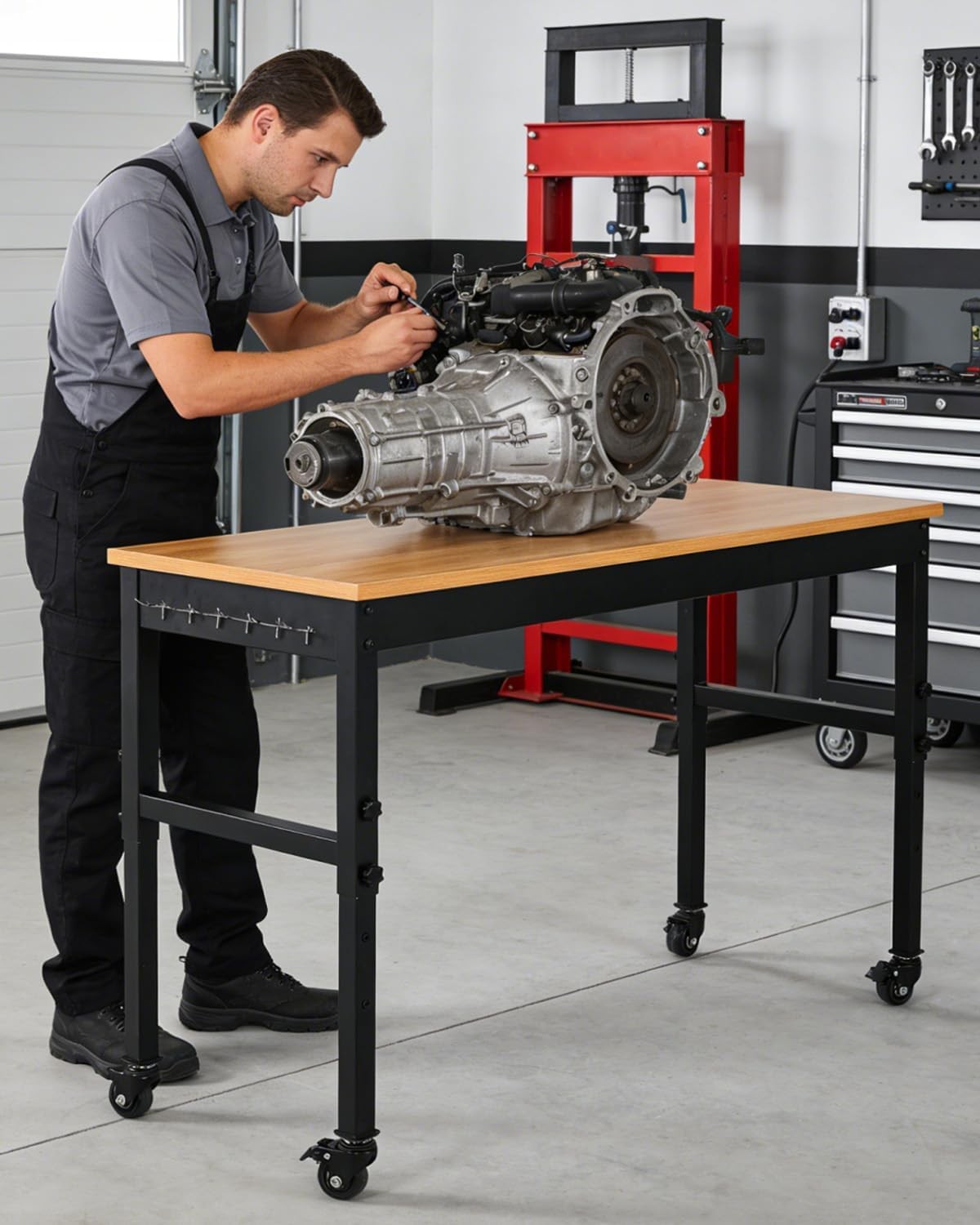 60in Rolling Garage Workbench Adjustable Tool Bench w/ Locking Wheels