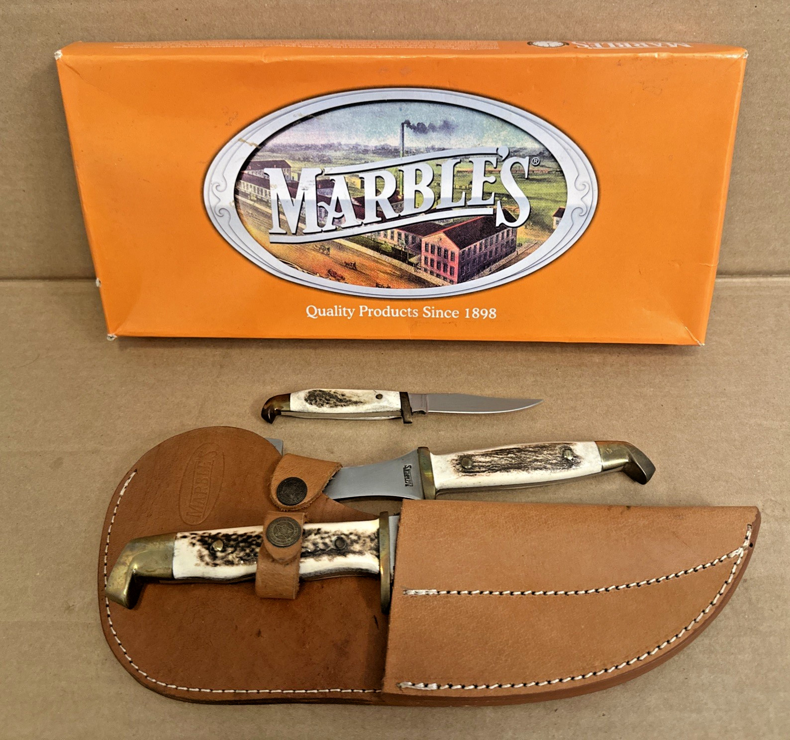 Marbles Cutlery Camp Set Knife (2) /Axe Combo With Leather Sheath MA516