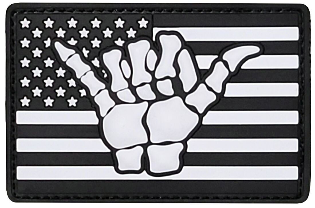 Hang Loose Shaka USA Flag PVC Rubber Patch | 2PC HOOK BACKING 3"x2" GLOW DARK