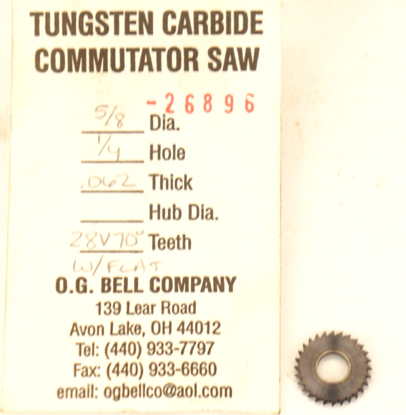 TUNGSTEN  CARBIDE COMMUTATOR SAW #26896  15/8" DIA  1/4" HOLE 28 TEETH .06 Thick