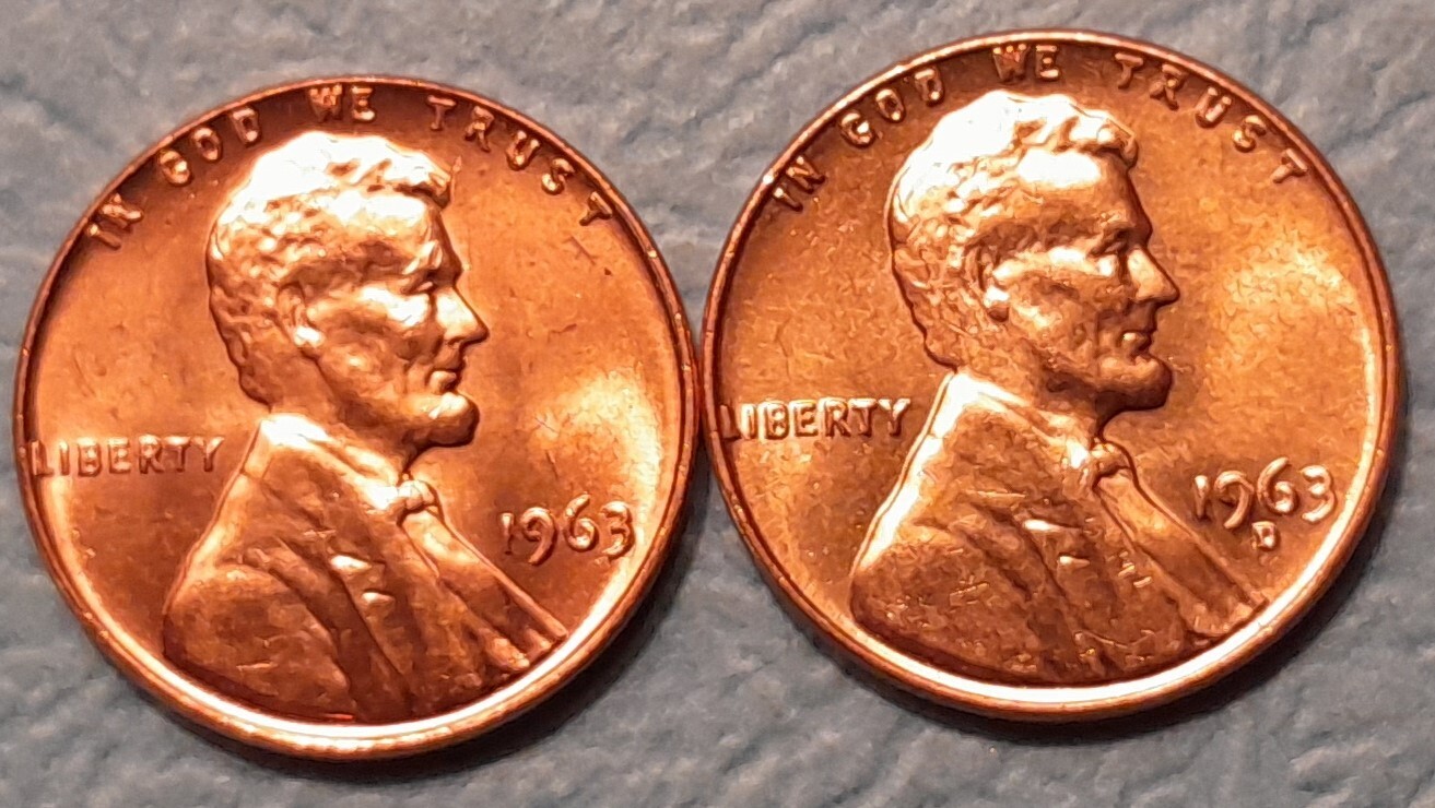 1963 P&D Brilliant Uncirculated Lincoln Cents(2 coins) Ships Free. BU condition.