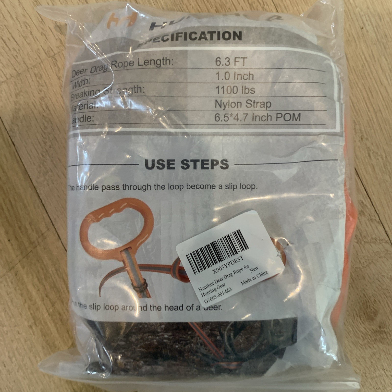 Hunthor Heavy Duty Deer Drag Rope with Handle Strap Hunting Drag Rope Orange