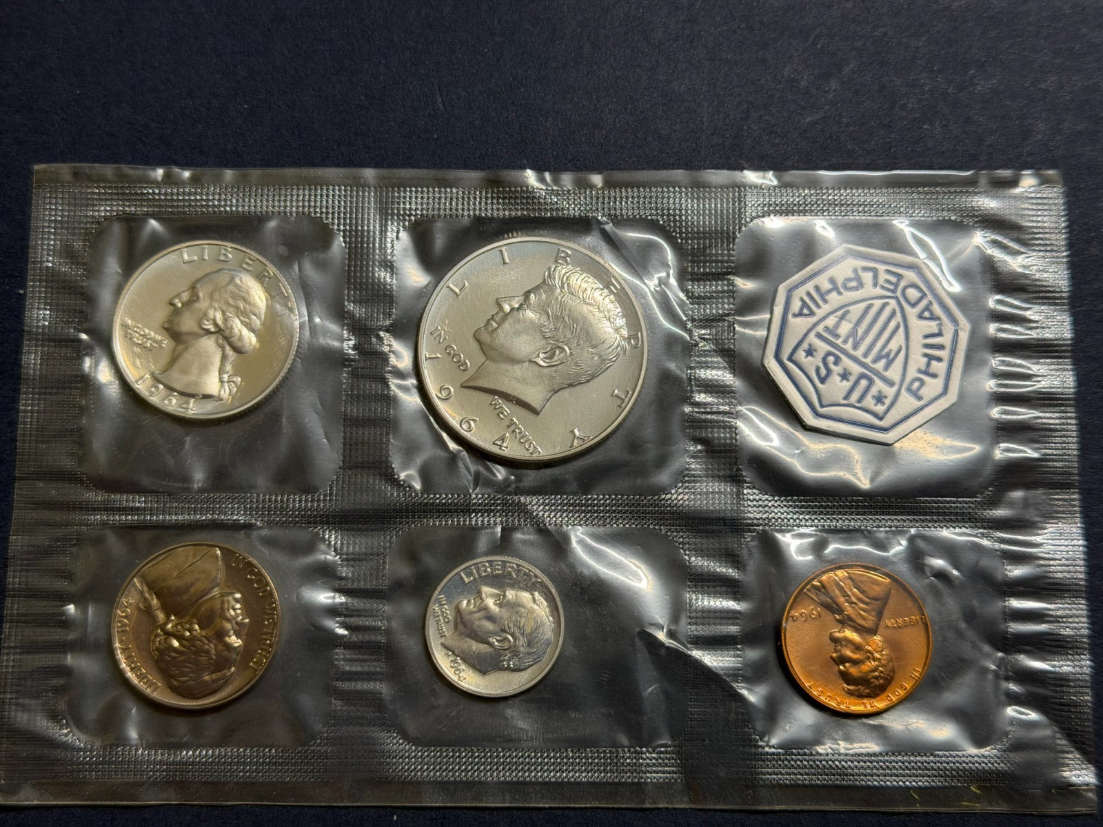 1964 Proof Set Silver Half Quarter Dime, OGP, Lamination Error