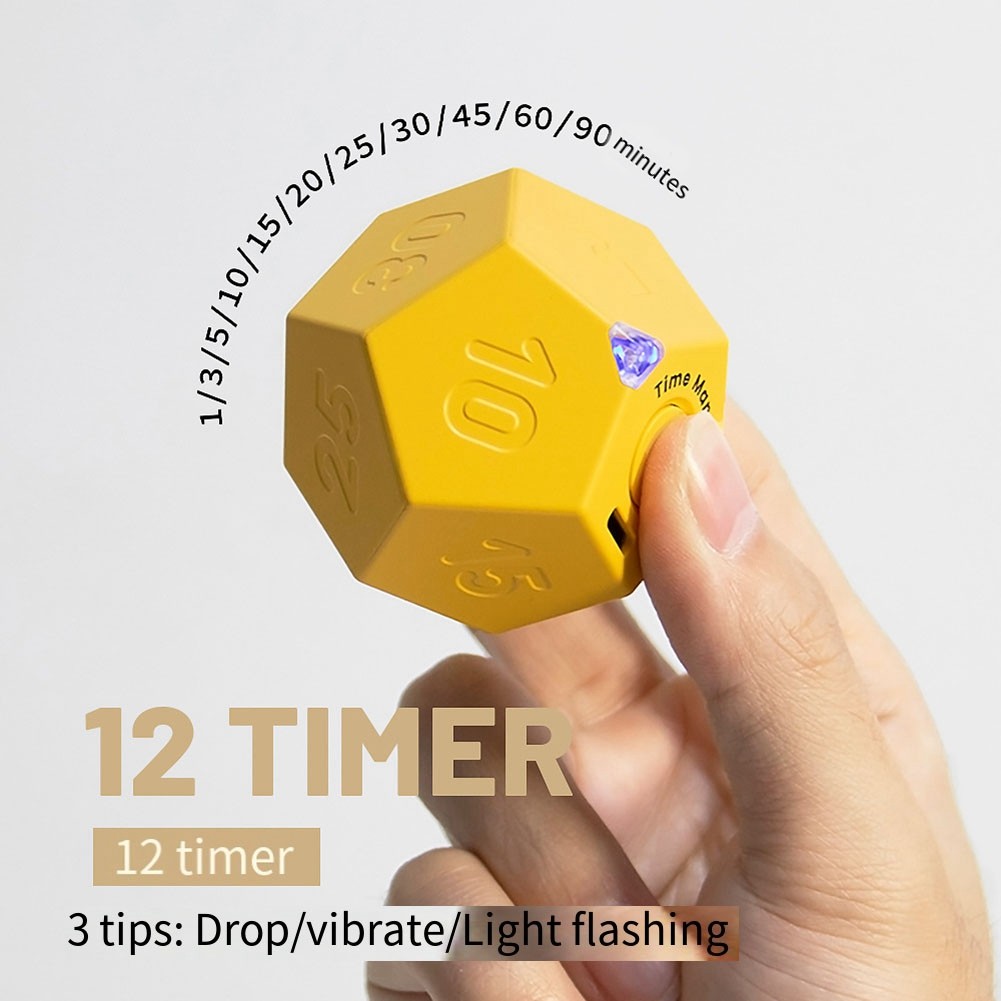 Timer Rotate Dodecagon Rechargeable Timer Sound Vibrate Light Alarm Flip4255