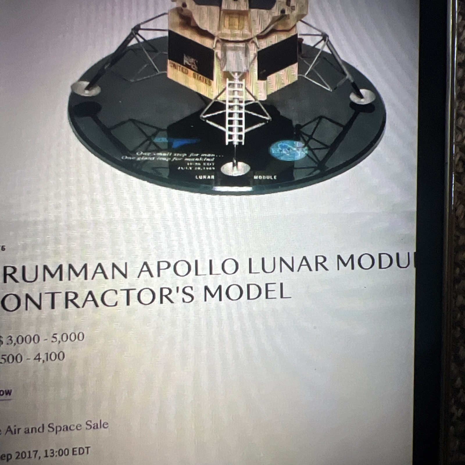 Apollo 11 Lunar Module Grumman Contractors Model Nasa Space memorabilia