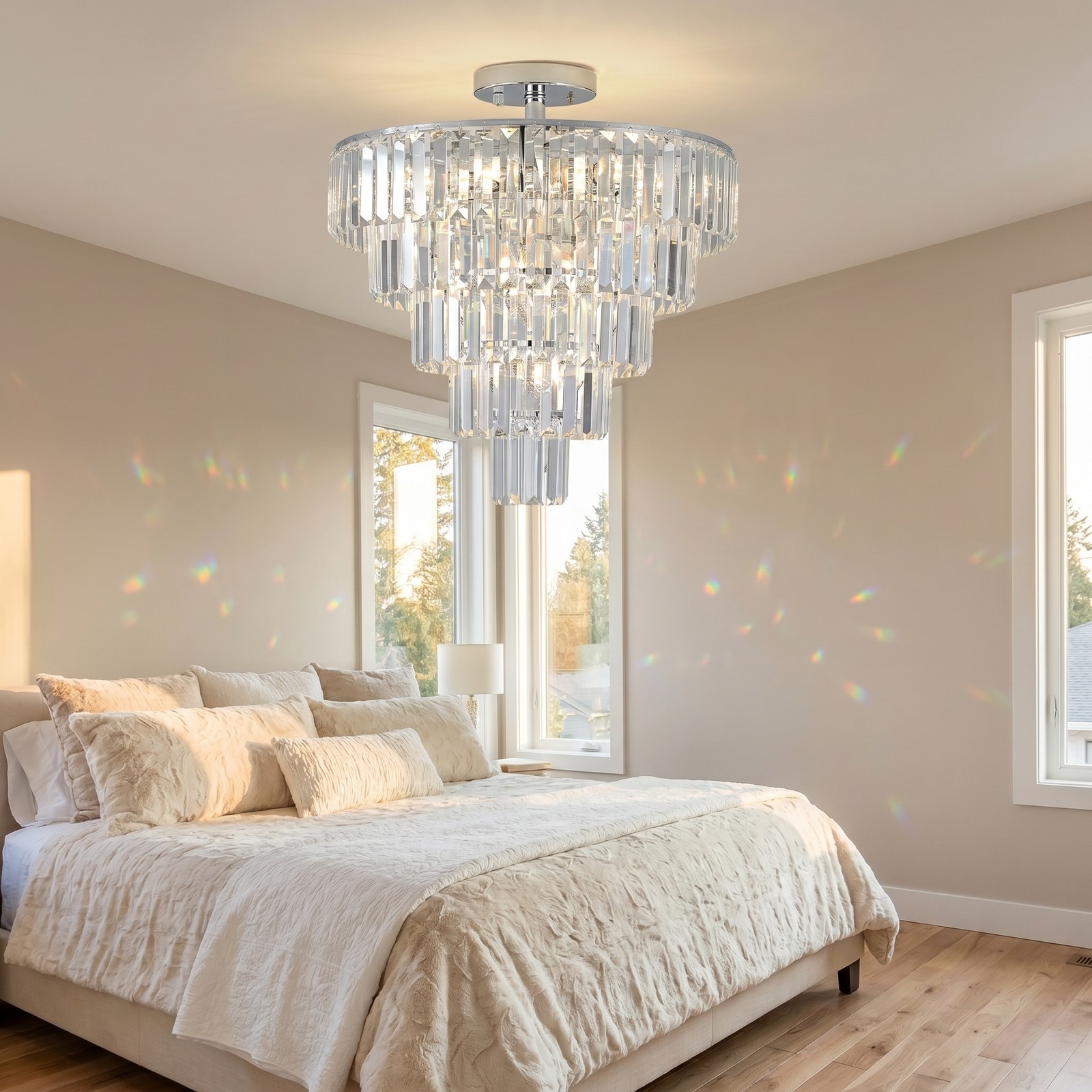 20 inch Crystal Chandelier Modern Luxury Chrome 10 Light Pendant Kitchen Fixture