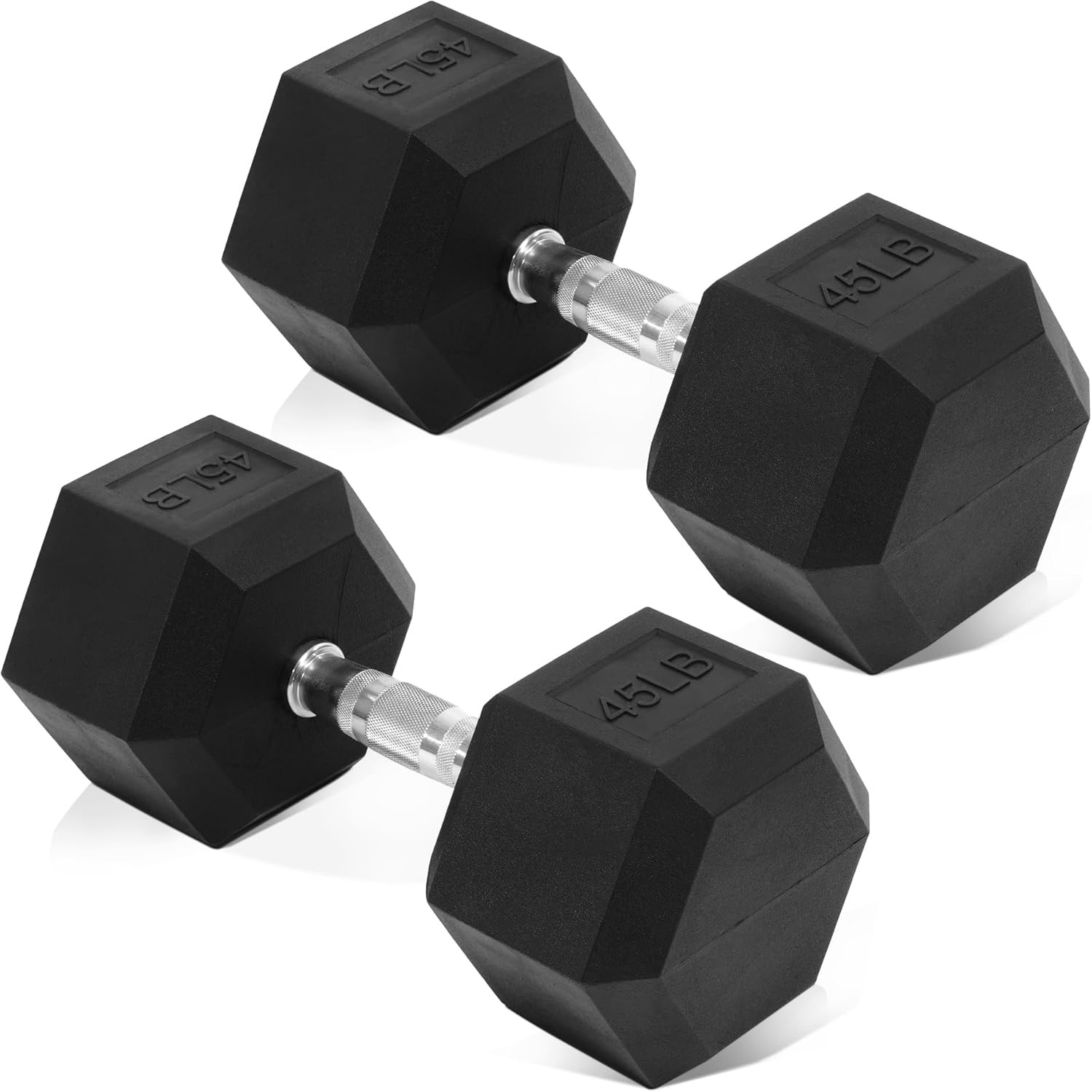 Rubber Encased Hex Dumbbell, Hand Weights with Anti-Slip Cast Iron Grip for Exer