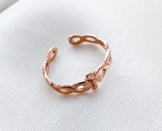 Solid Metal 925 Silver Women Infinit Flower Adjustable Toe Ring Rose Gold Plated
