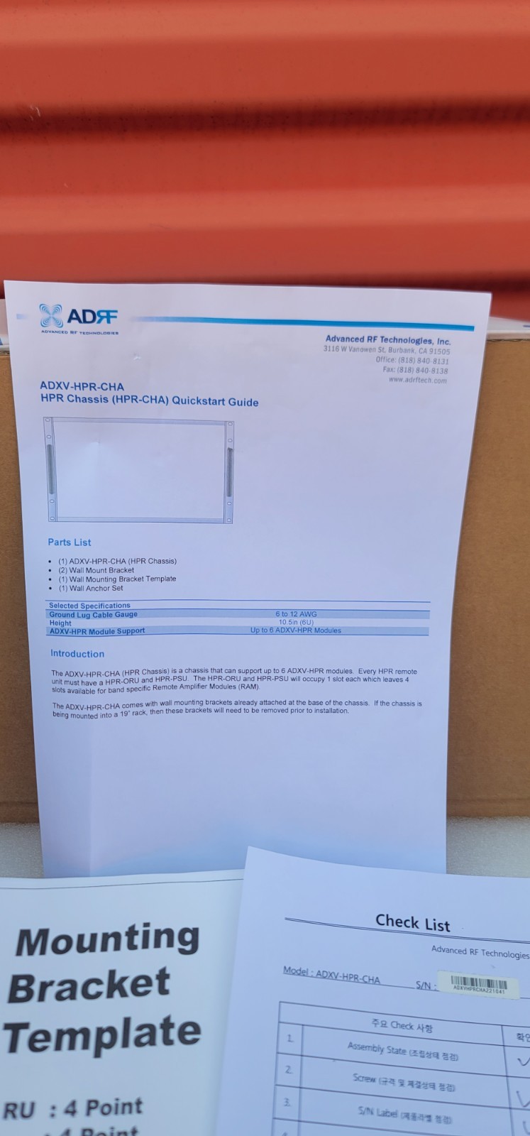 ADVANCED RF ADX V DAS High Power Remote Chassis (supports 6 HPR Modules)...