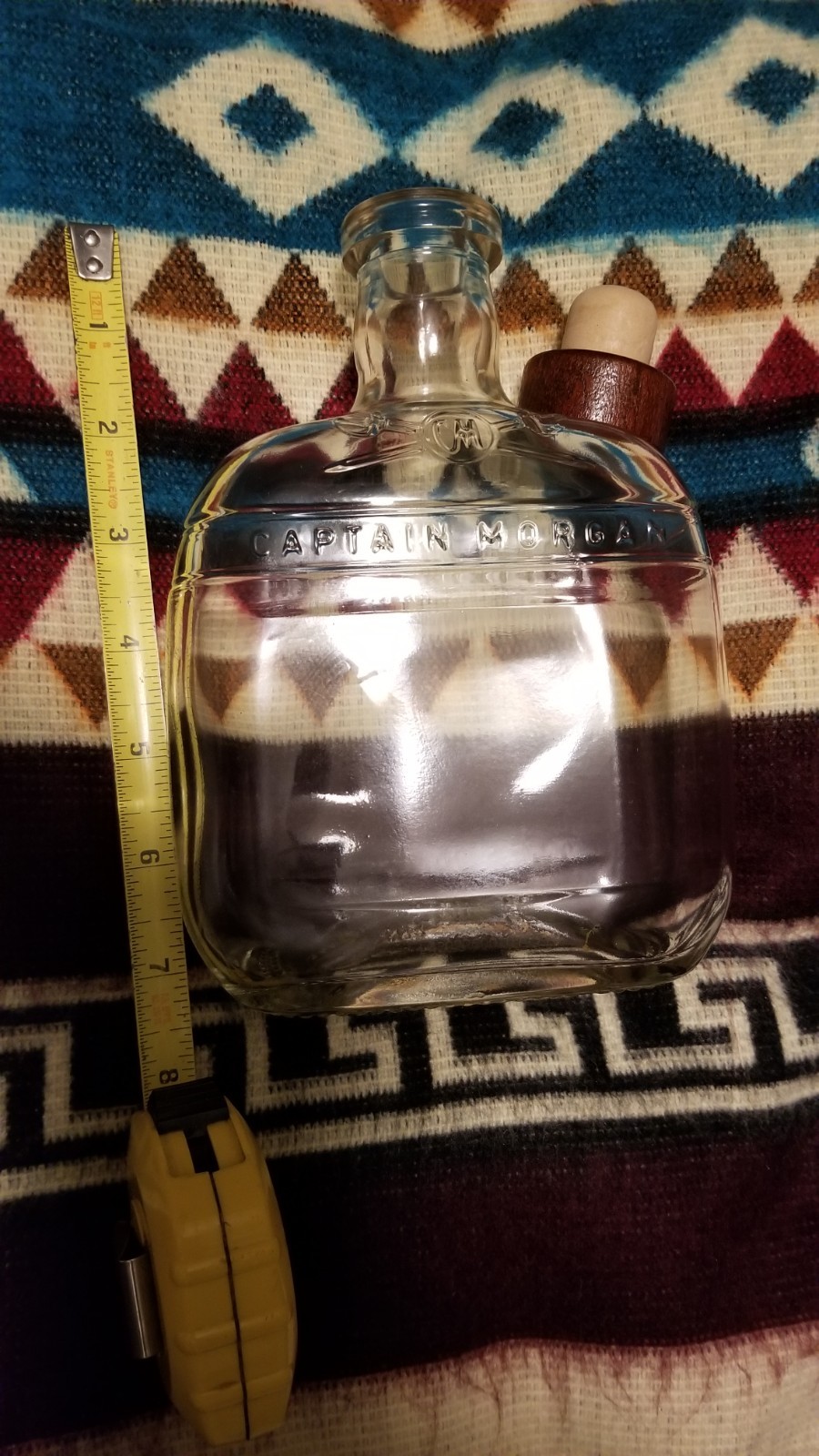 Heavy Glass Captain Morgan,  Wooden top Corked  Bottle