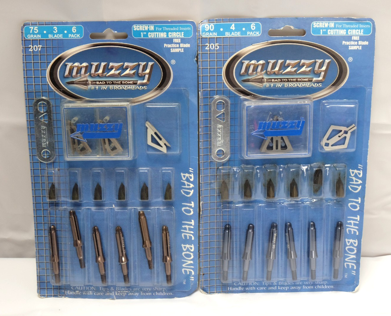 MUZZY 207 Bowhunting Broadheads 3 Blades Trocar Tip, 75 Grain, 6 Pack (x2) New