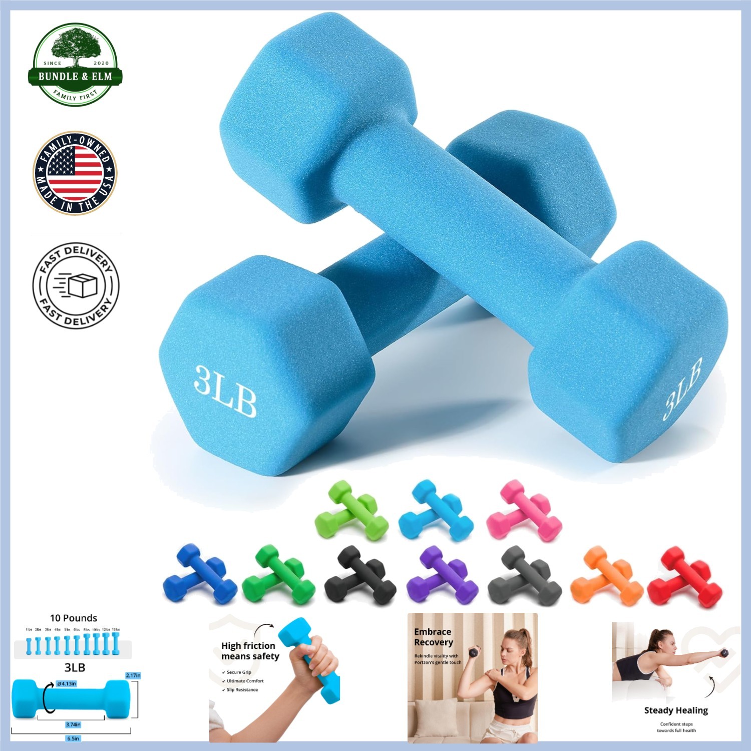 Durable Neoprene Dumbbell Set, 2 Pieces with Anti-Roll Feature for Weightlifting