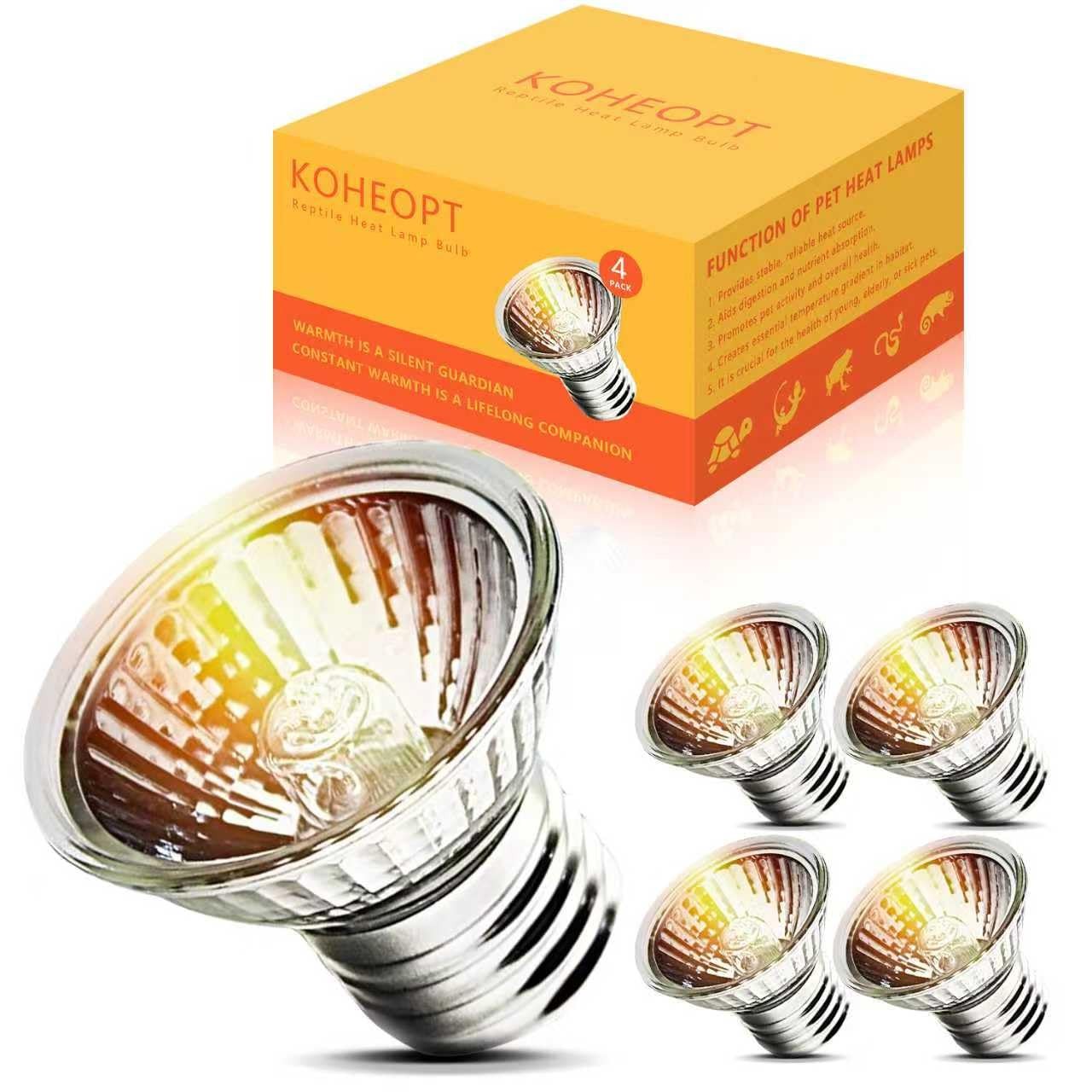 KOHEOPT 50W UVA Bulbs 4-Pack, Fit E26 Heat Reptile Lamp, 4 Pack, 50w-4 Pack