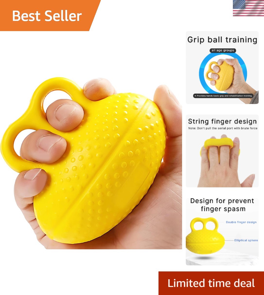 Yellow Hand Grip Strengthener for Seniors - Enhances Therapy and Stress Relief