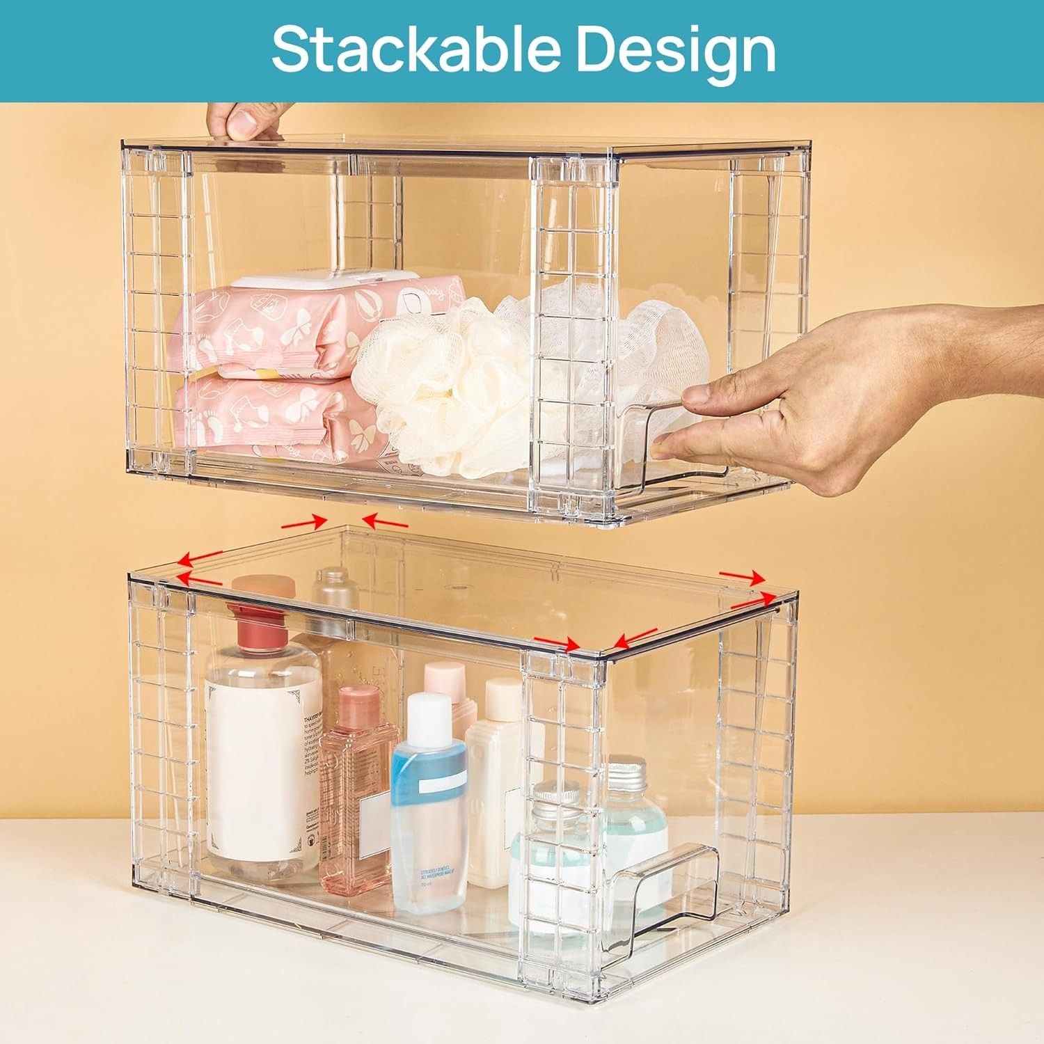 4 Pack Large Stackable Storage Drawers,Easily Assemble Acrylic Bathroom Closet