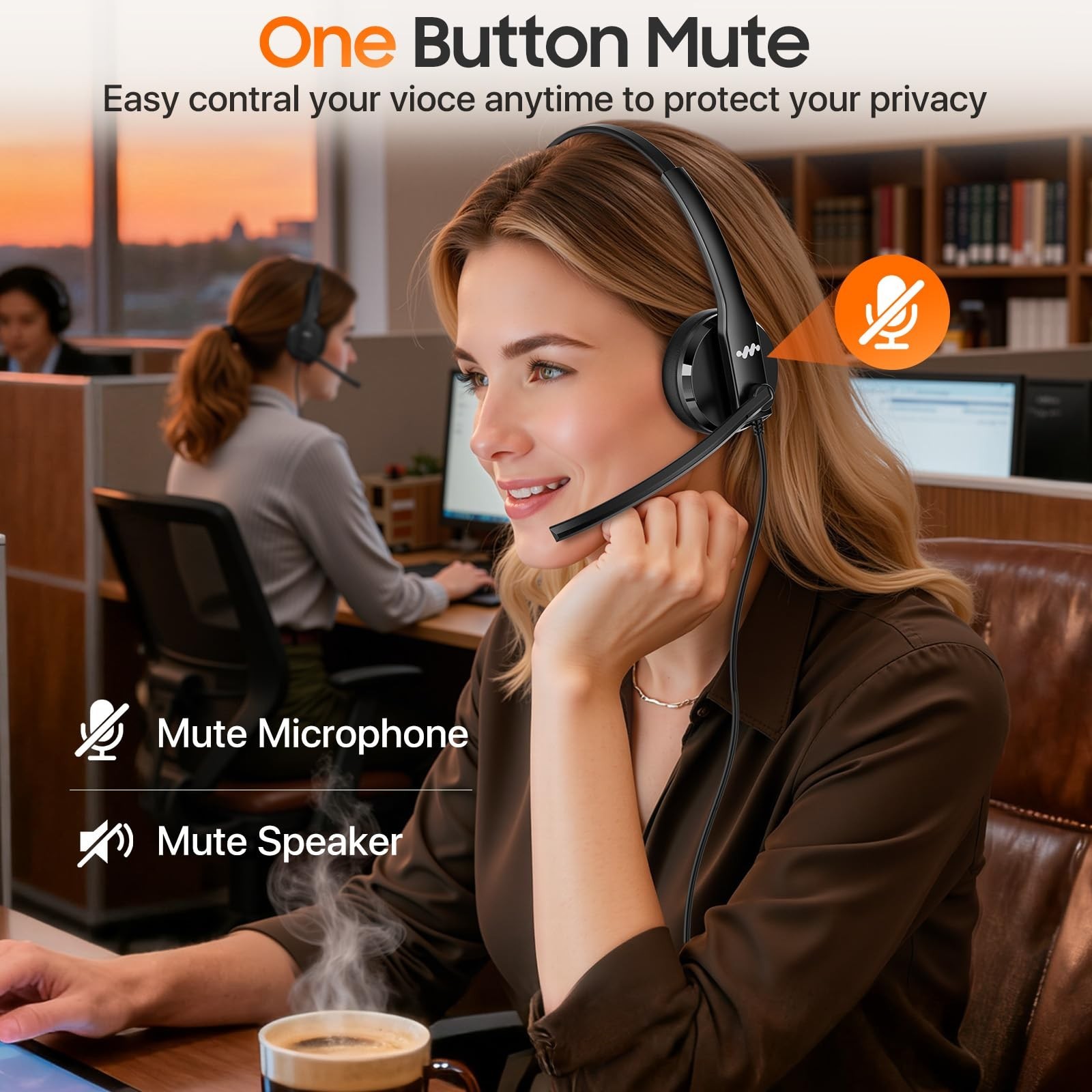 USB Headset with Mic Noise Cancelling USB-A USB-C Black