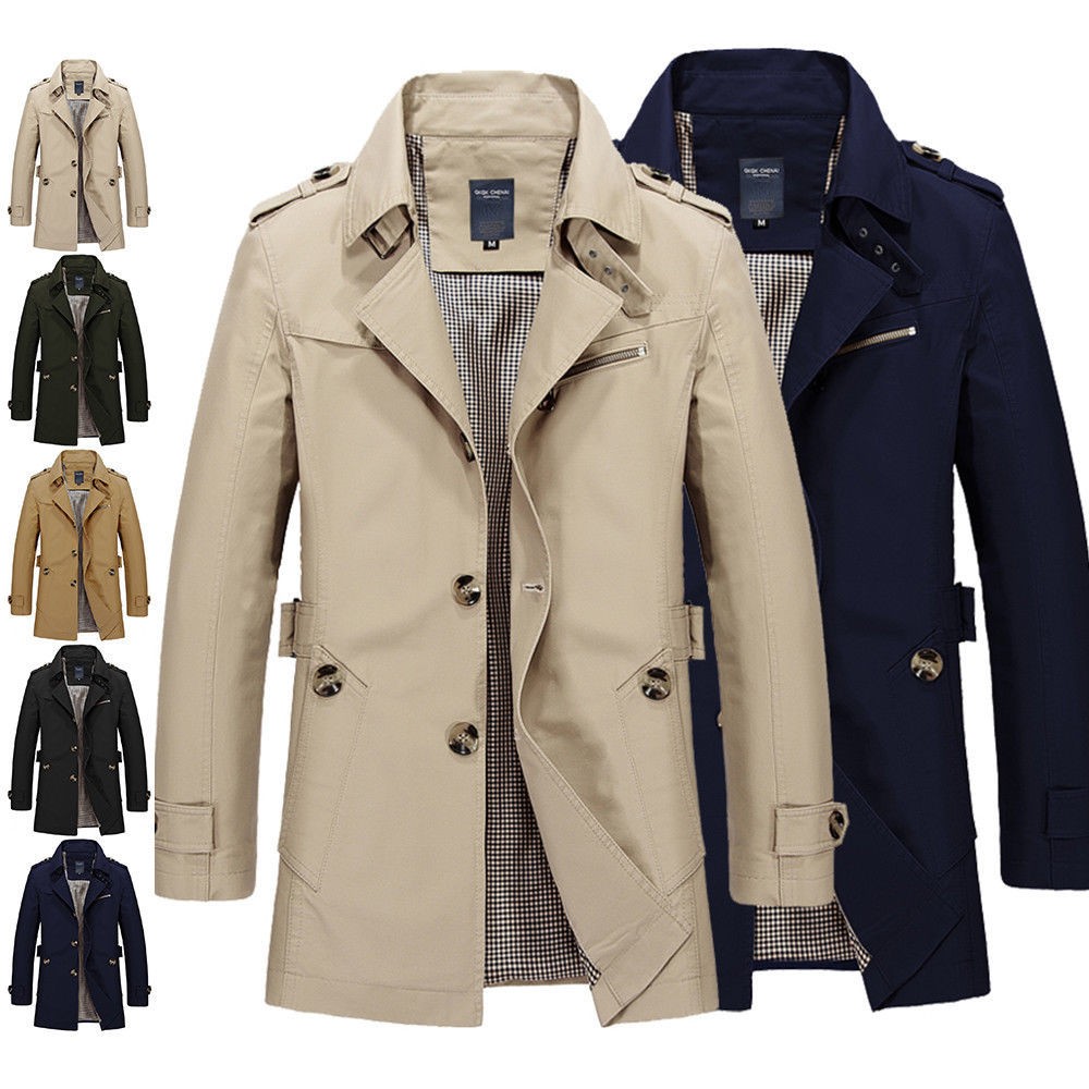 2026-- Fashion Men's Winter Slim Vogue Trench Coat Long Jacket Overcoat Outwear