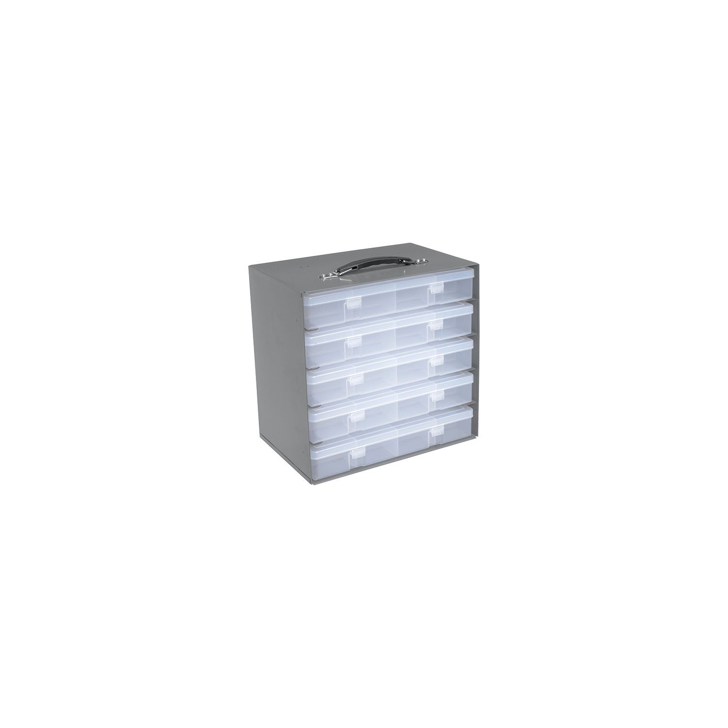 Durham Steel Compartment Box Rack with 5 of 16-Compartment Plastic Boxes 13-1/2