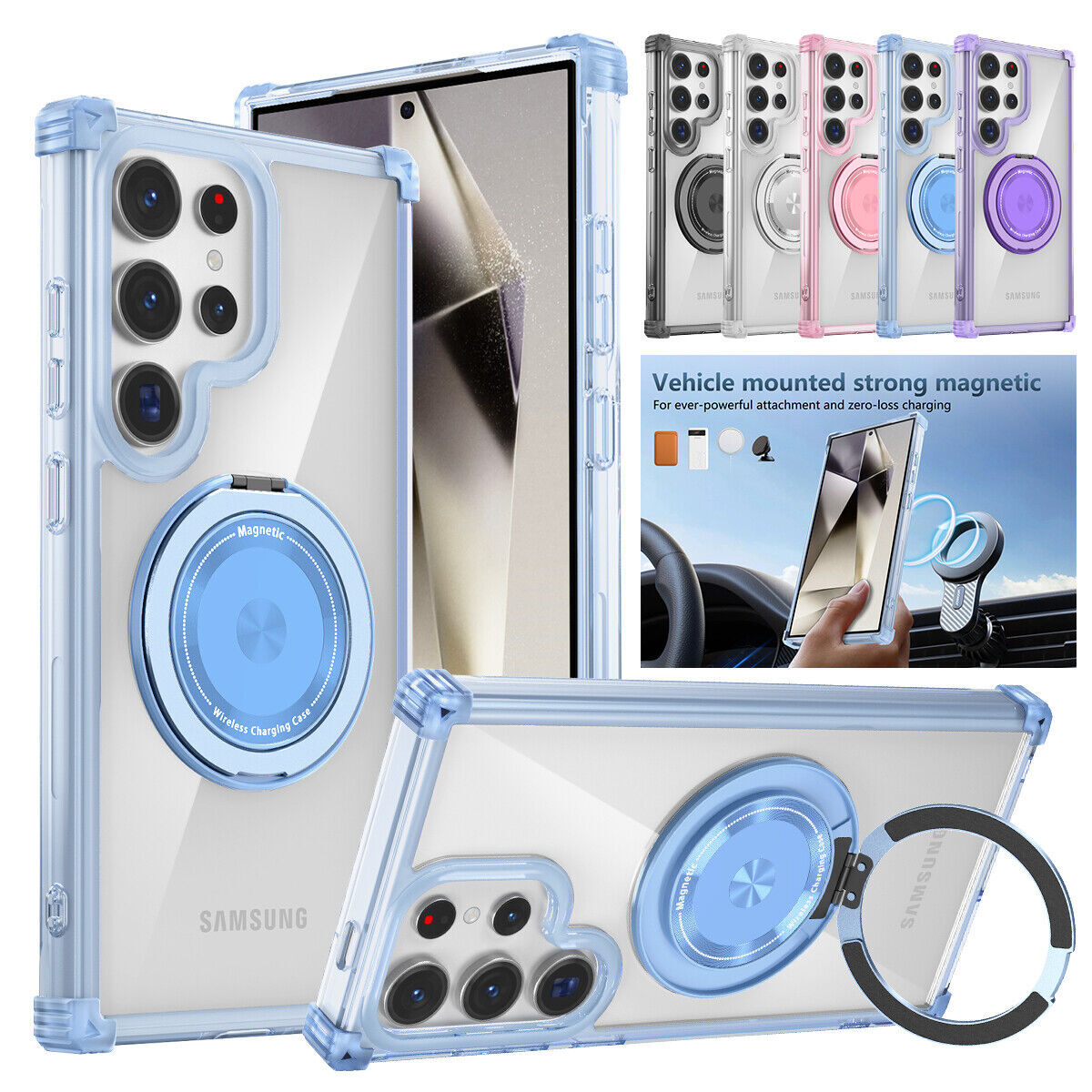 Mag Safe Case 360° Rotatable Ring Stand For Samsung S24 S23 FE S22 Note 20 Ultra