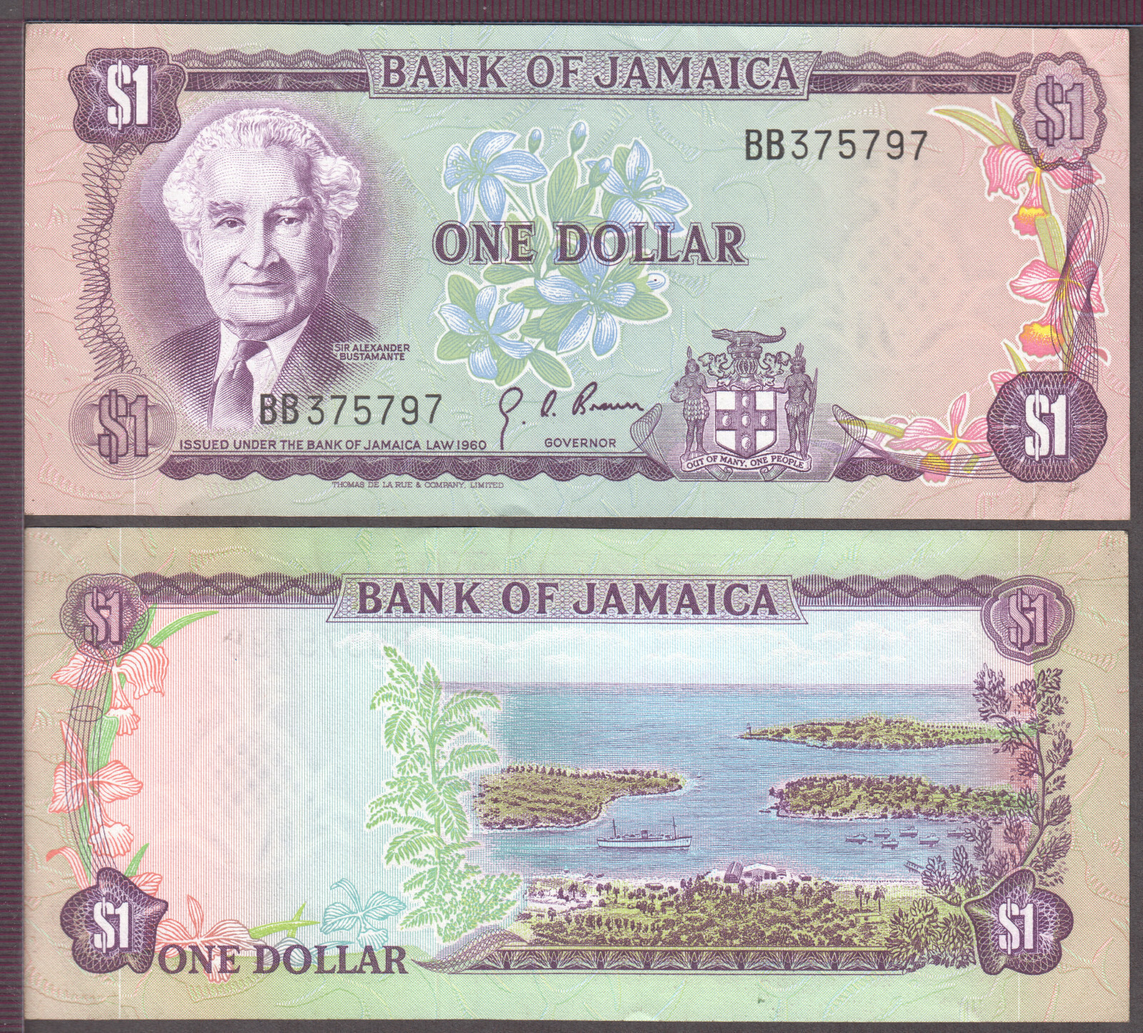 Jamaica banknote P.54 1 Dollar Pfx BB, UNC  We Combine            2001