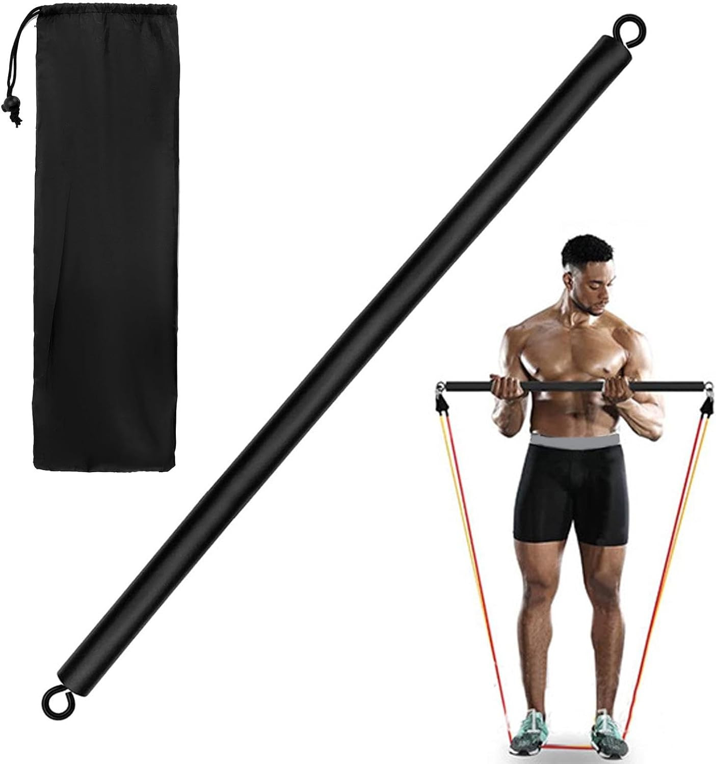 Resistance Band Bar, with Storage Bag Pilates Bar Portable Workout Pod Adjustabl