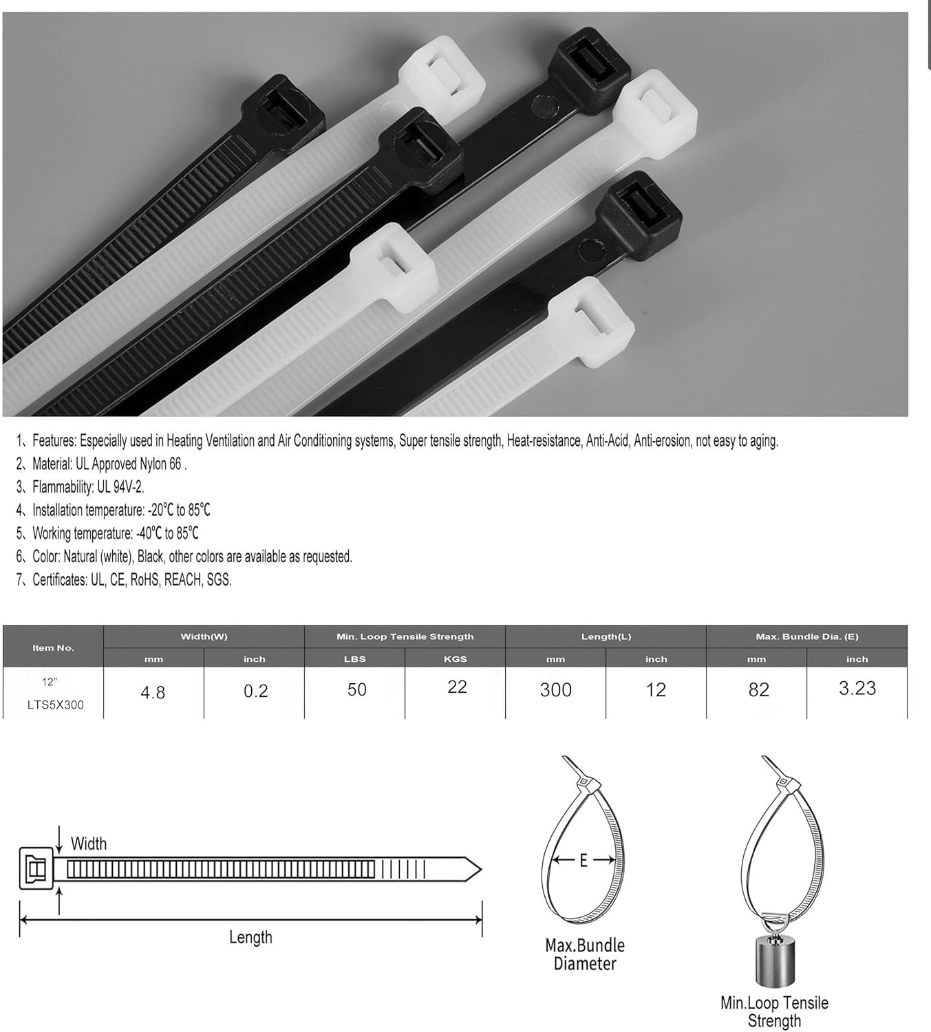 Zip Ties,12Inch 100pcs,plastic ties | Heavy-Duty 50 lb Tensile Strength | UV ...