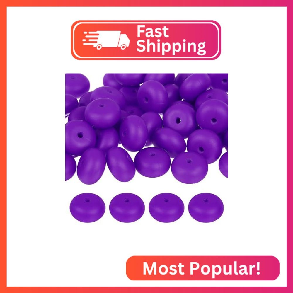 uxcell 50Pcs 14mm Silicone Lentil Beads, Rubber Abacus Focal Bead Loose Bulk Bea