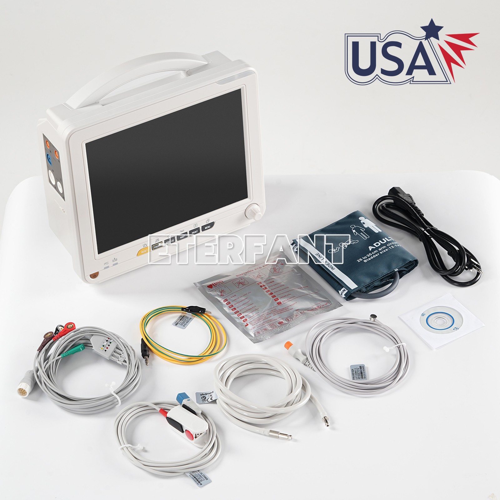 12-Inch Patient Vital Signs Monitor Multi-Parameter ECG/NIBP/TEMP/RESP/SPO2/PR