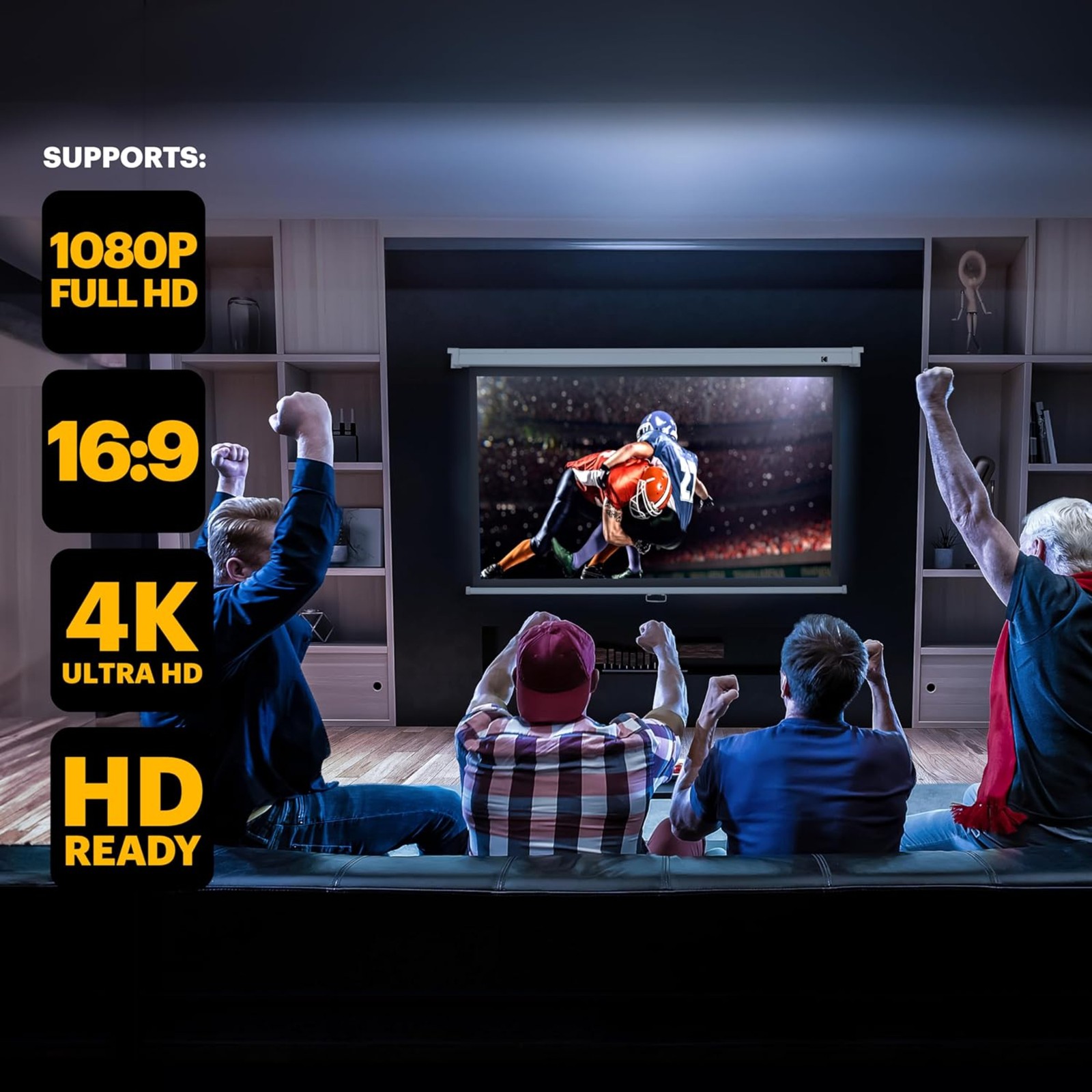 Kodak 60in Manual Pull Down Projector Screen, 16:9 Retractable HD Screen