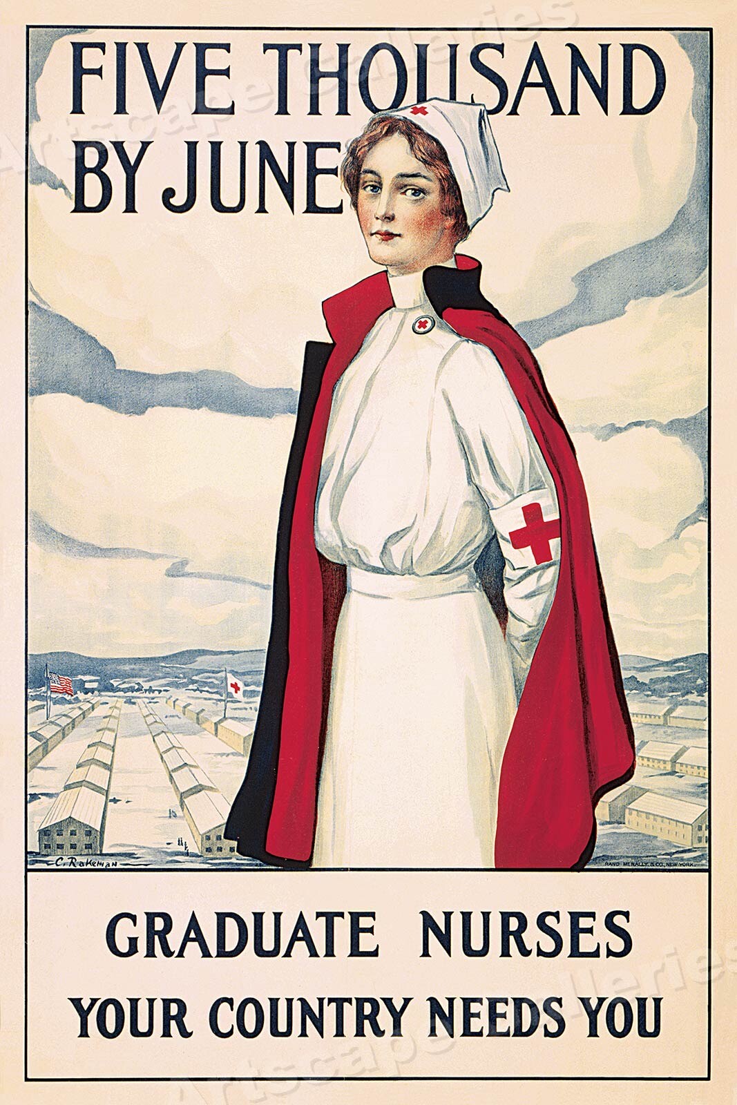 1917 "Graduate Nurses" Five Thousand by June! WWI Nursing Poster - 16x24