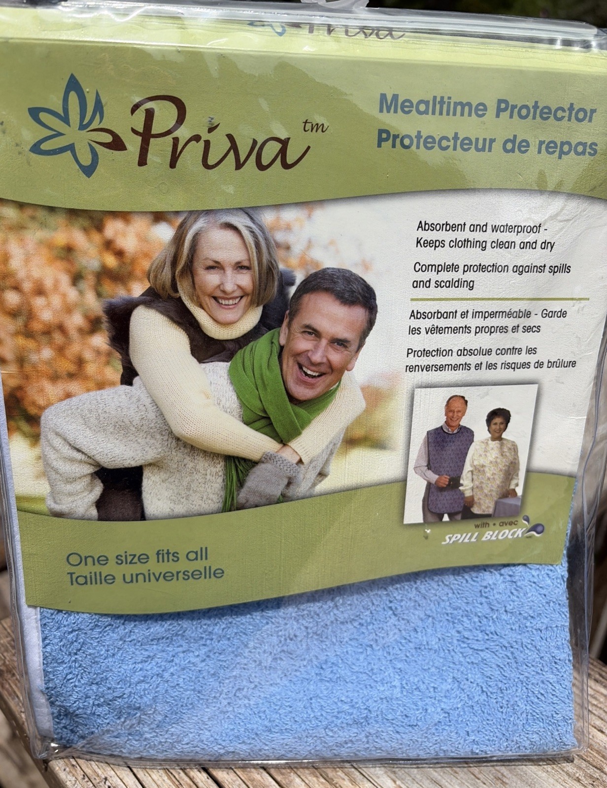 Priva Adult Mealtime Protector BIB One Size Fits All AVEC Spill Block Absorbent