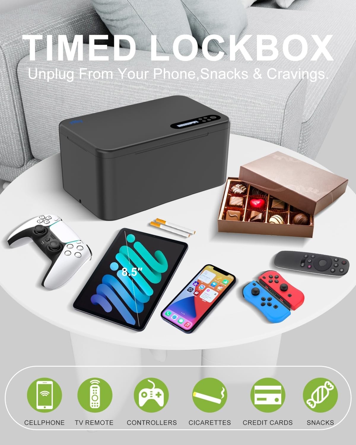 Safe Timed Lock Box, Phone Box with Timer Unplug from Phones,Video...
