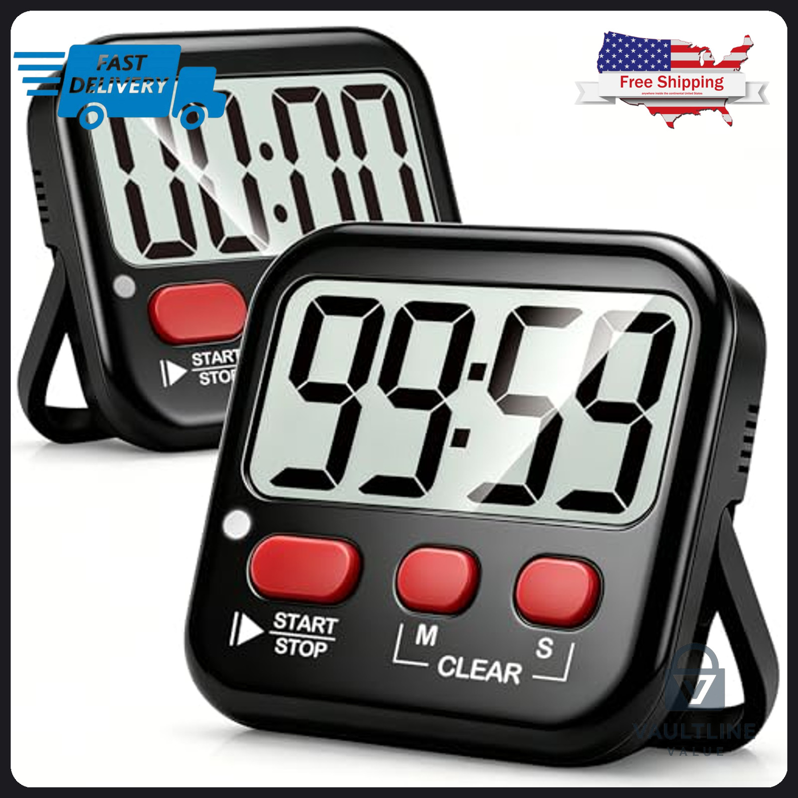 2 Pack Antonki Digital Kitchen Timers - Magnetic Countdown and Count Up Clock